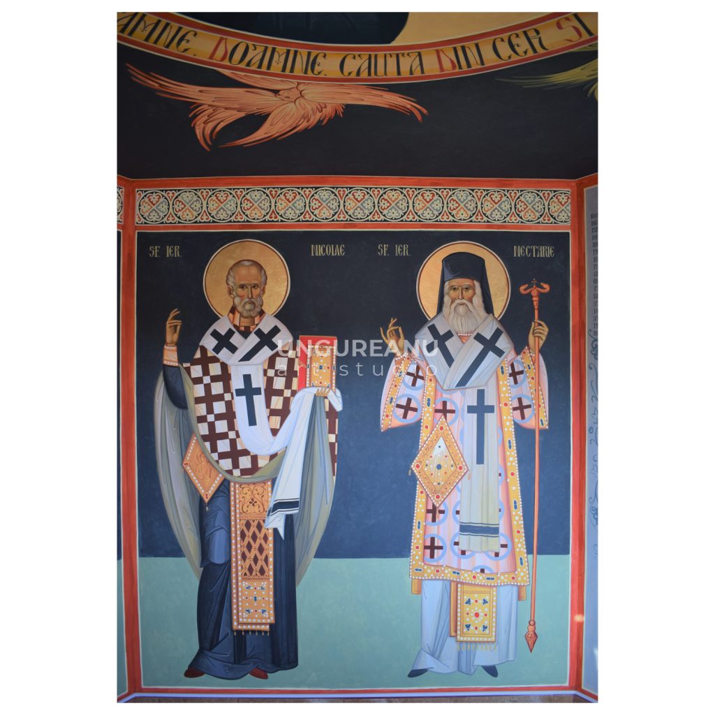 17 – Sf. Ier. Nicolae și Sf. Ier. Nectarie, imagine cu pictura interioară a unei troițe